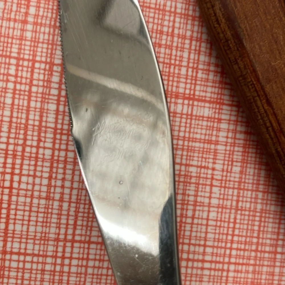 Set of 5 vintage MCM Stainless Steel Knives with Wood Wooden Handles